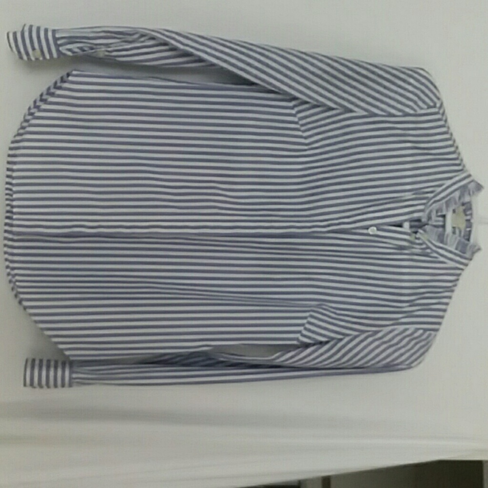 Blue/White Pinstriped JCrew Ruffled Button Down - Picture 5 of 5